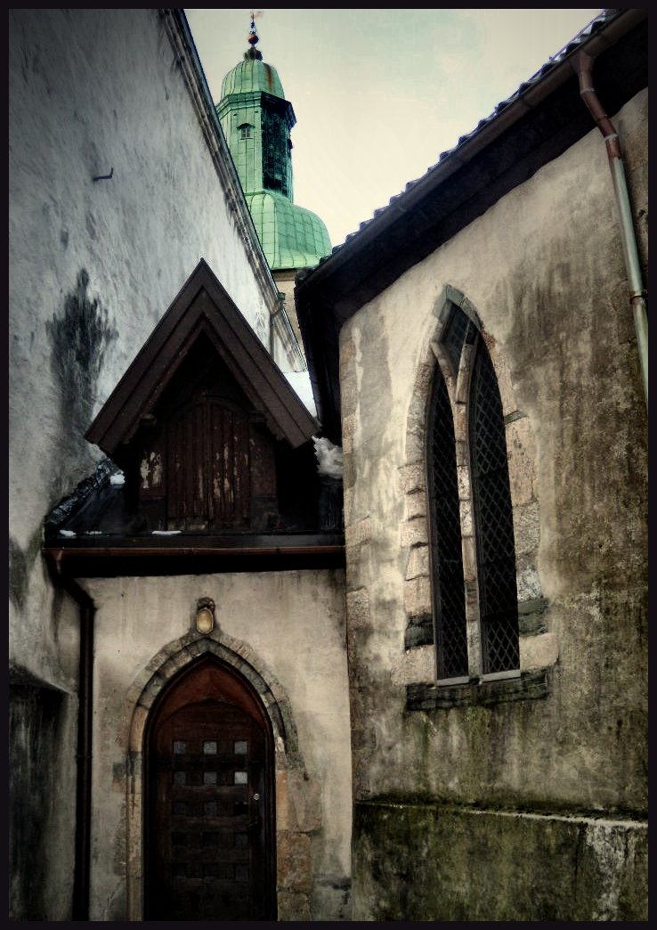 outside the cathedral's back door