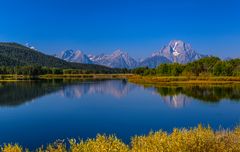 Oxbow Bend, Teton Range mit Mount Moran, Wyoming, USA