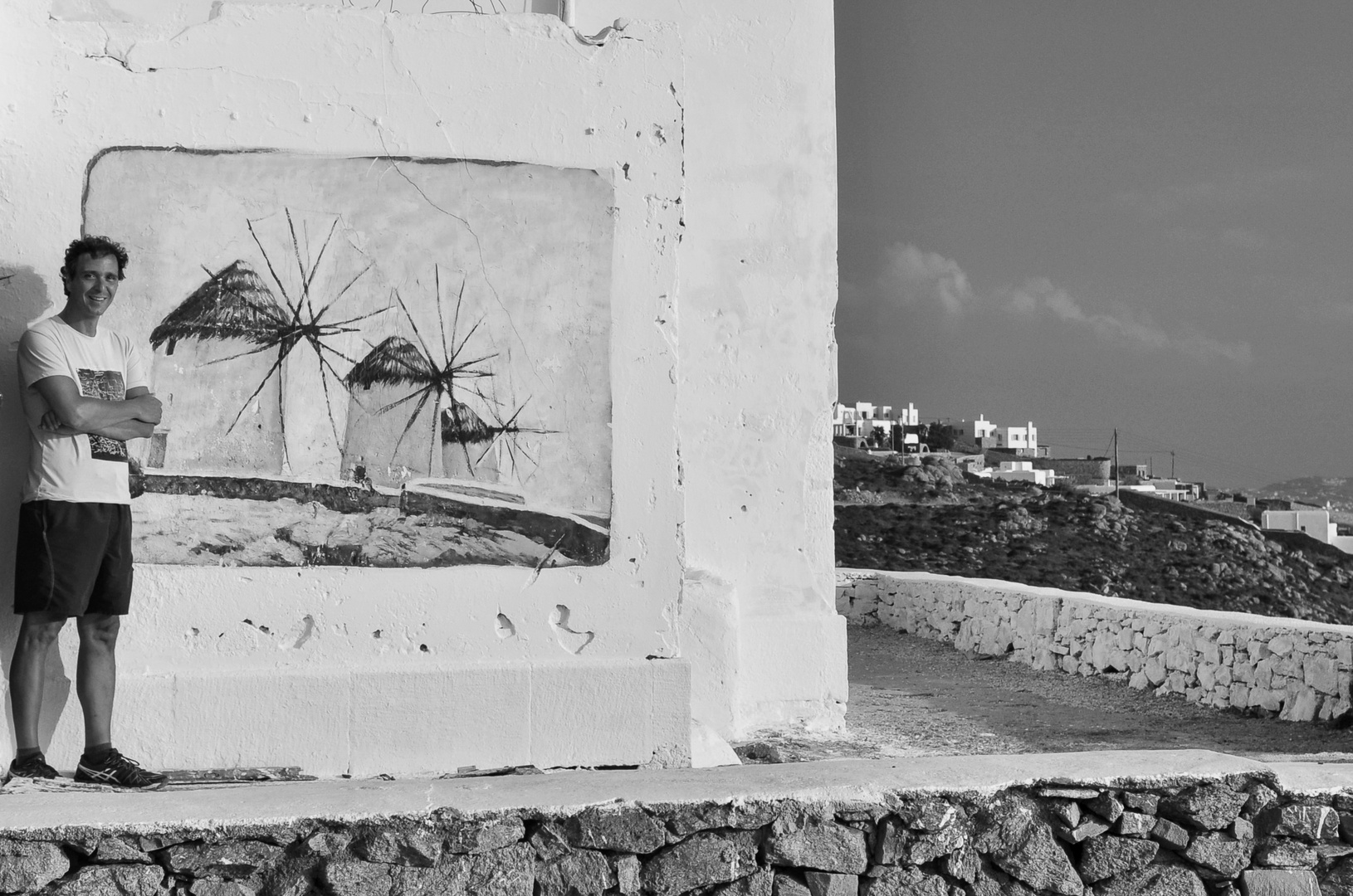 Painting of windmills on Faros light house, Mykonos