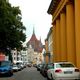 Palais-Ensemble (rechtsseitig) und die Marienkirche von Rostock ...