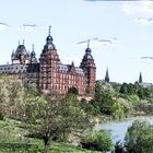 Panorama Aschaffenburger Schloss und Main mit Tempel als Zeichnung