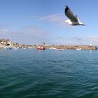 Panorama im Hafen von St. Ives bei Flut