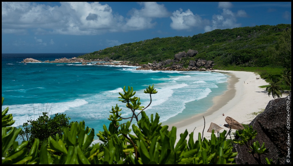 Panorama of Grand Anse, La Digue Island, Seychelles