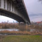 Panorama of Warsaw from under the bridge.