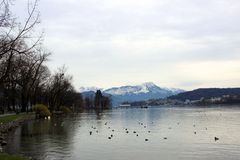 Panorama über den Vierwaldstättersee auf das Stanserhorn ...