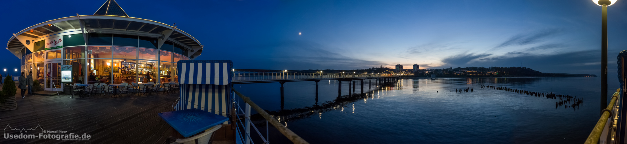 Panorama von der Heringsdorfer Seebrücke und Heringsdorf 08.11.2013 bei Sonnenuntergang