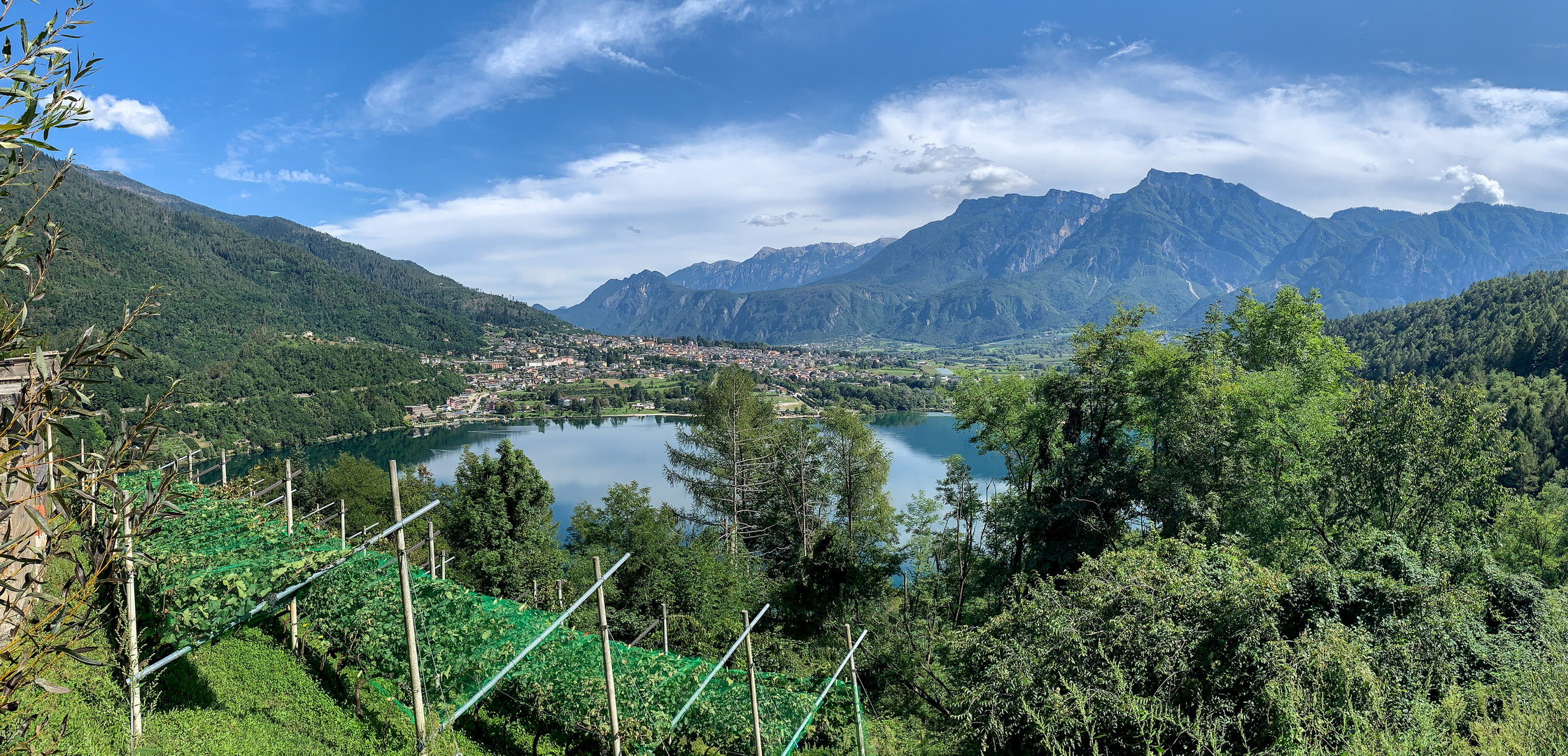 Panorama von der Levico Terme mit dem Lago di Levico und dem Weinberg