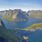 Panoramaaufnahme vom Reinebringen, Lofoten, Norwegen