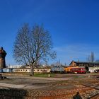 Panoramablick 180 Grad "Historisches Bahnbetriebswerk Gera" in der aufgehenden Morgensonne