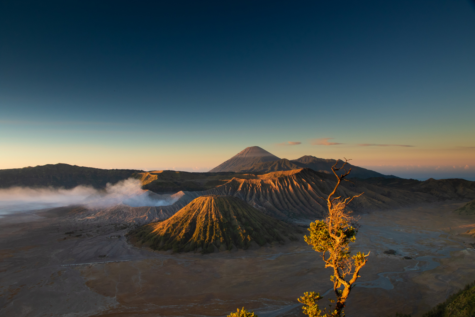 Panoramic view of Bromo mountain in the morning