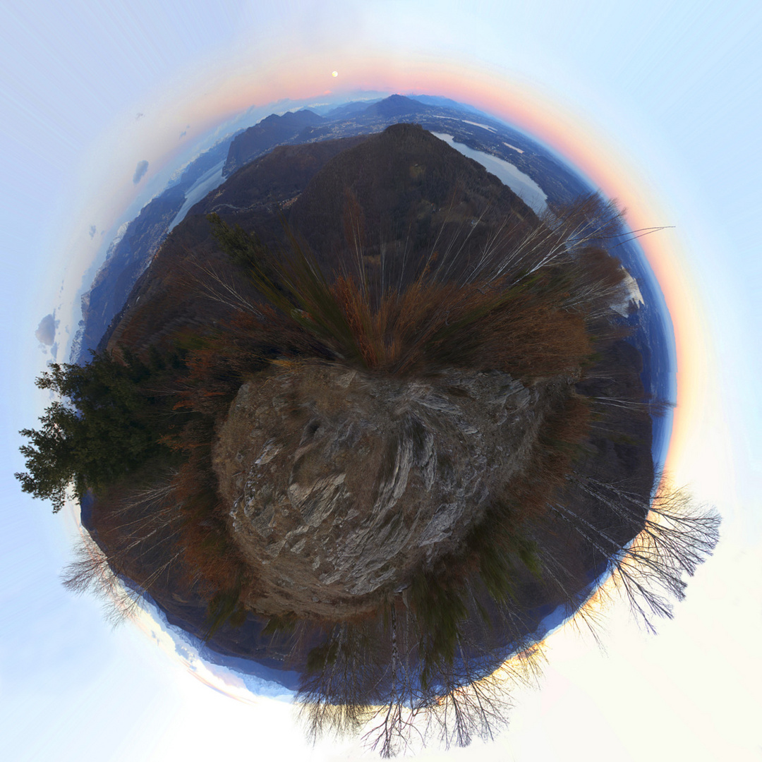 Panoramica a 360° dal monte Cornaggia versione minimondo, Piemonte gennaio 2012