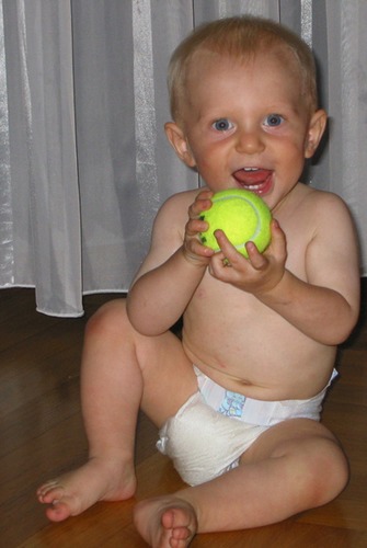 Papa, ein Tennisball !!!