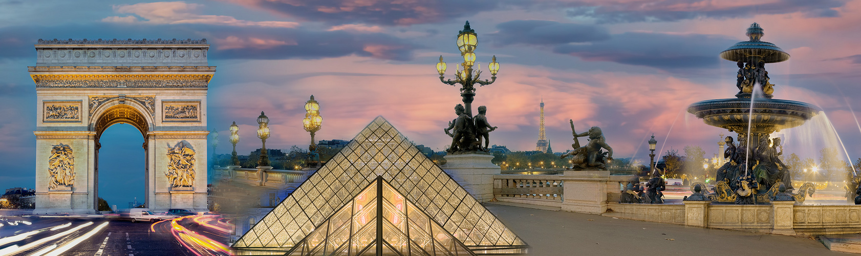Paris beleuchtet Collage Abendrot