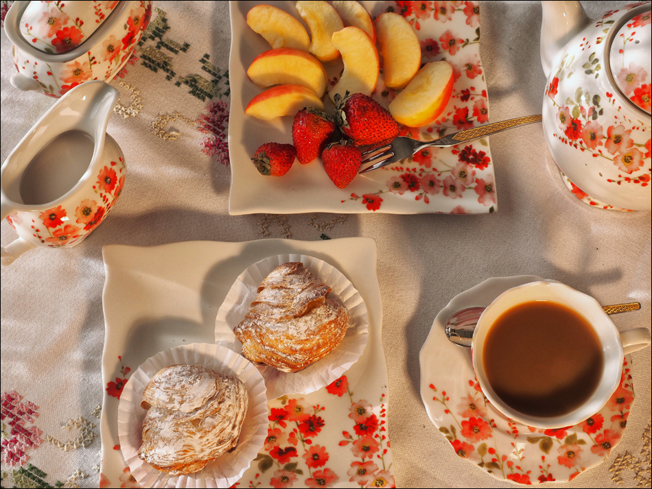 Pastries, Coffee and Fruits