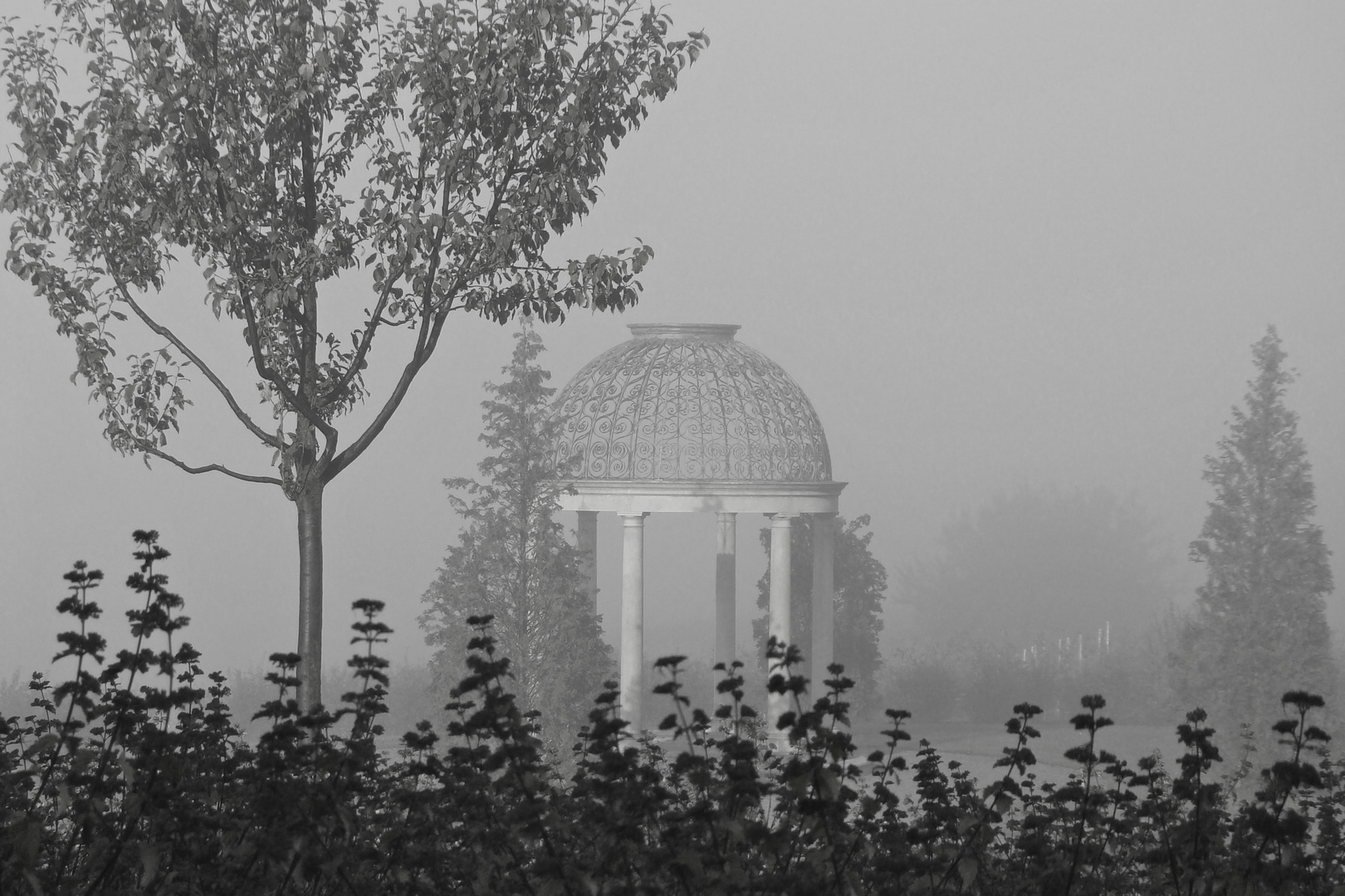 Pavilion im Nebel