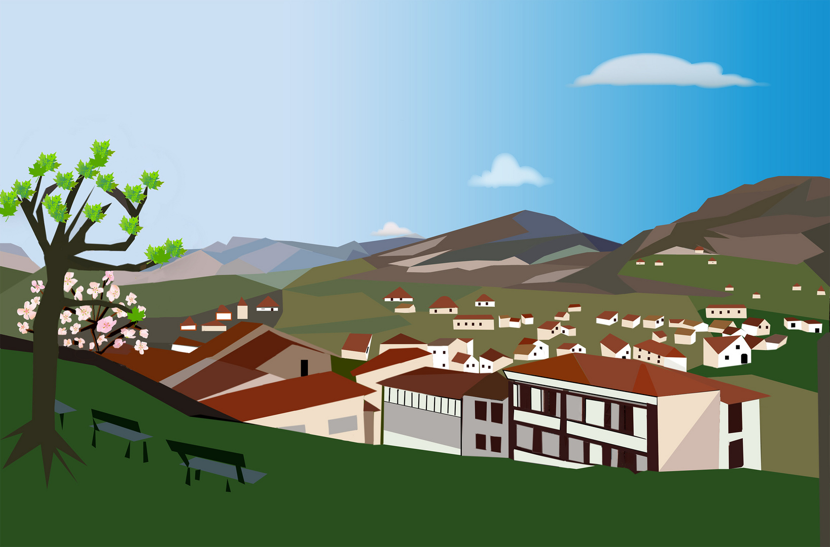 pays basque en low poly 