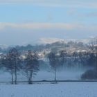 paysage alsacien sous la neige et la brume