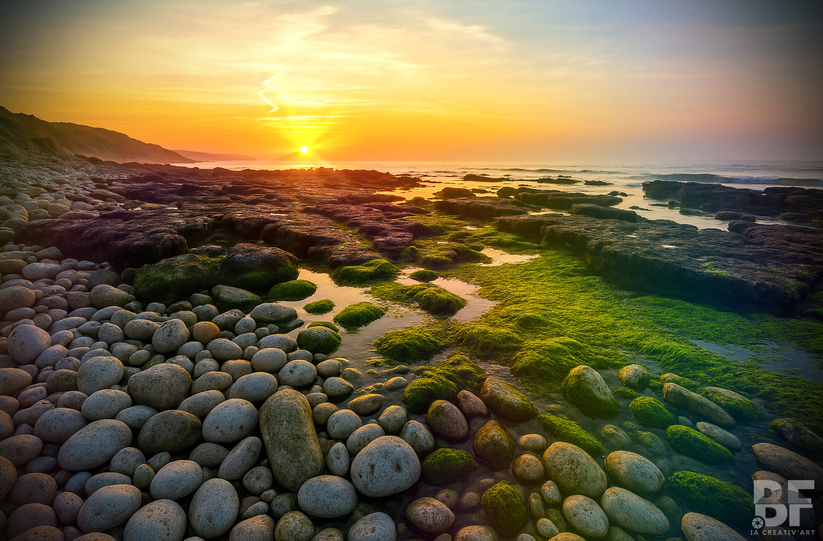 Pebbles at sunset