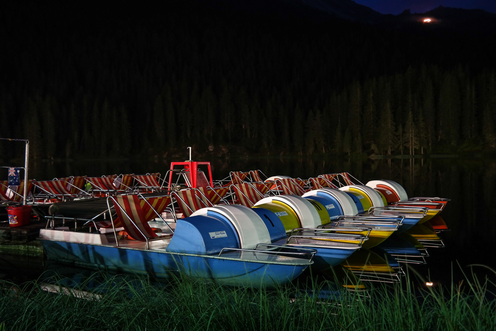 Pedal boats at night