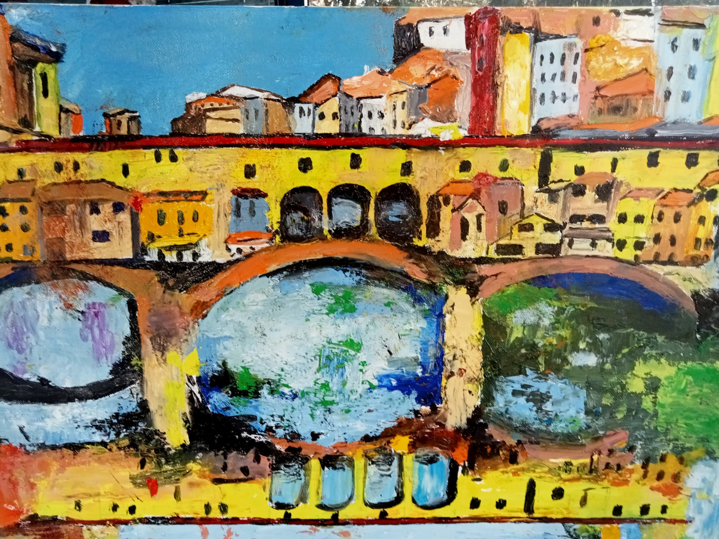 Peinture à l'huile du Ponte Vecchio à Florence (Italie) - Un clin d'oeil à Claudine 