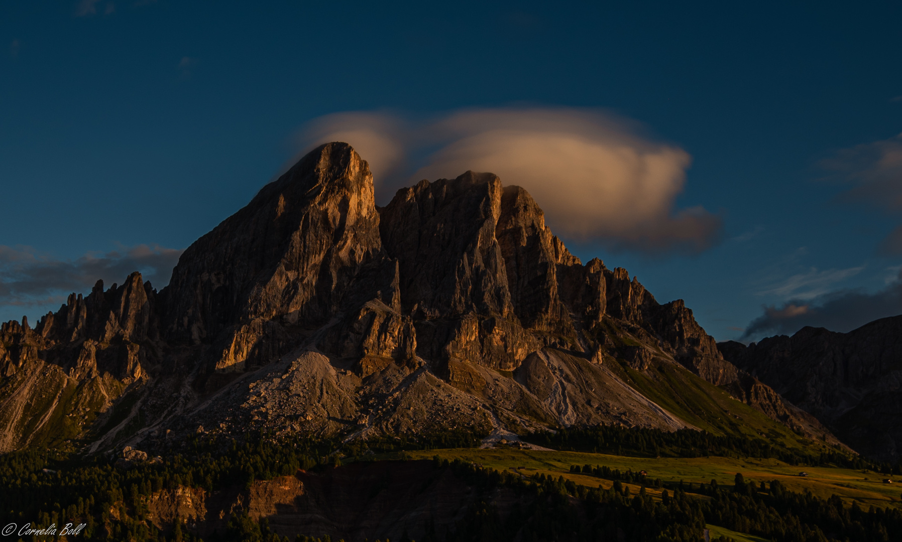 Peitlerkofel vom Würzjoch im Abendlicht