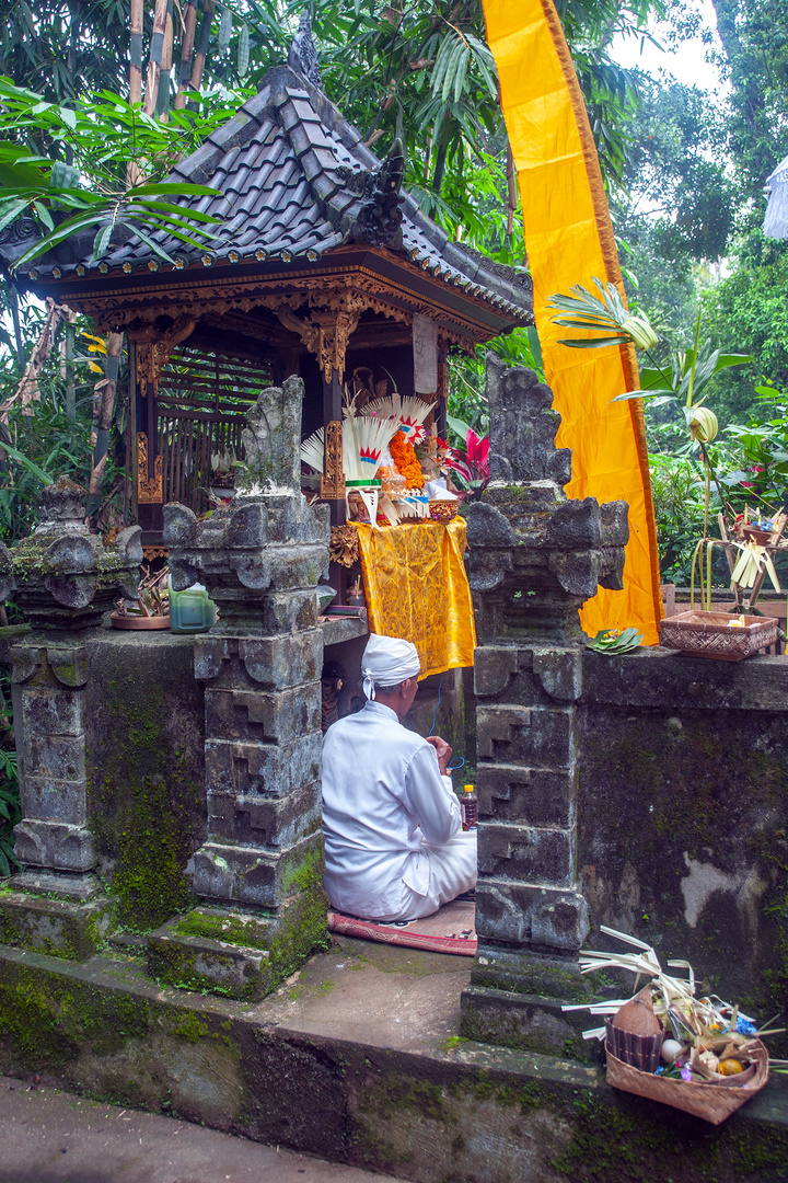 Pemangku priest inside the pura desa