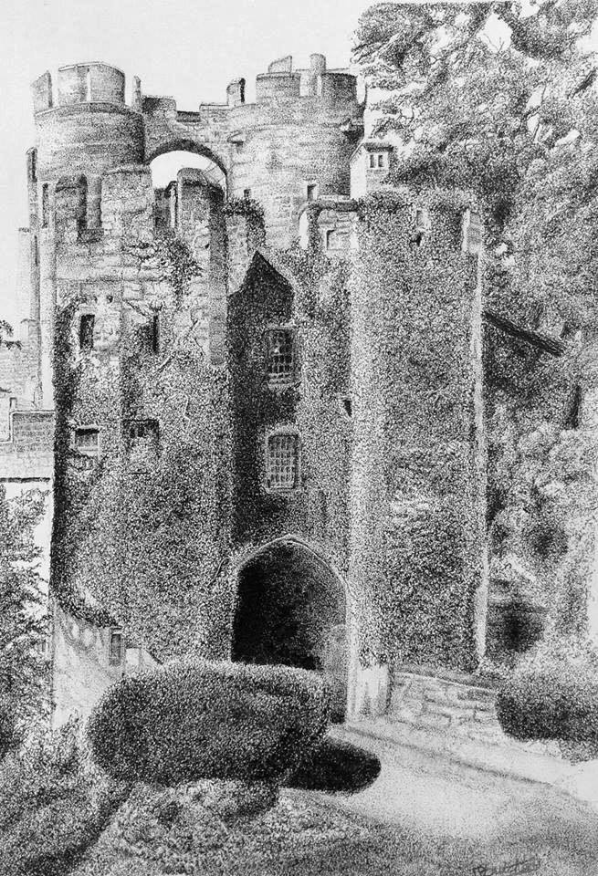 Pen And Ink Drawing Warwick Castle as it was in 1892