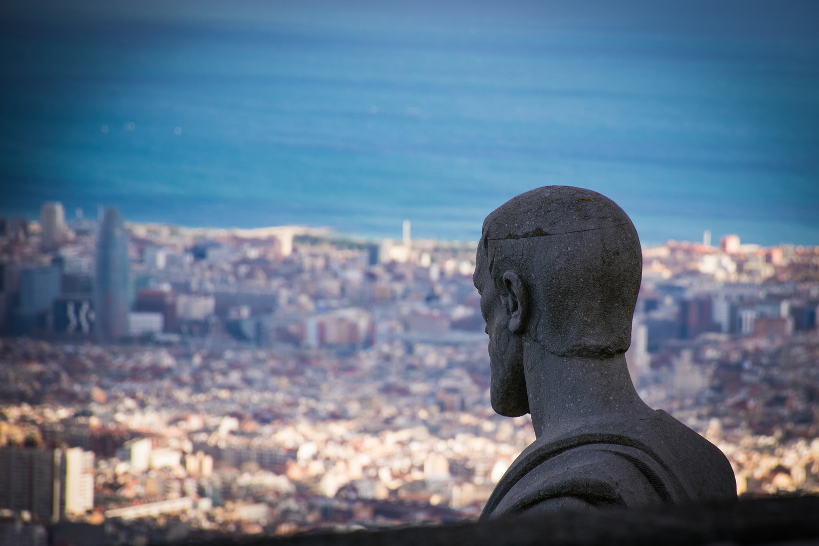 pensive guy enjoy great view over Barcelona