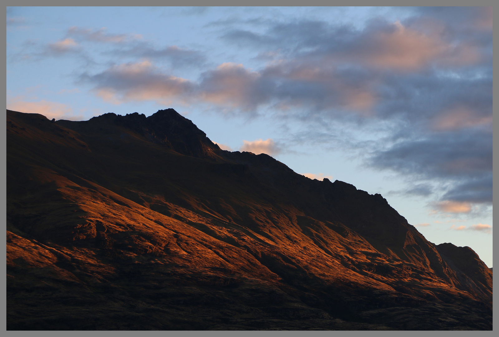 Percy peak and lake Wakatipu evening