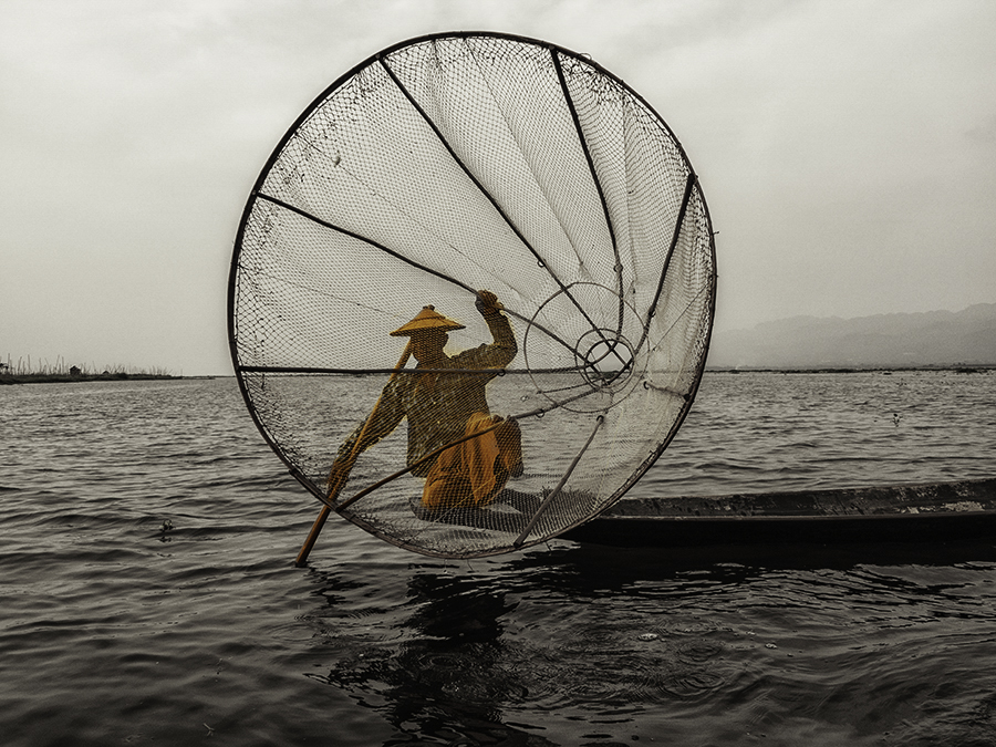 Pescador en el lago Inle.