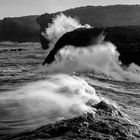 Pescando entre olas.