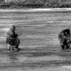 pescando sul fiume ghiacciato