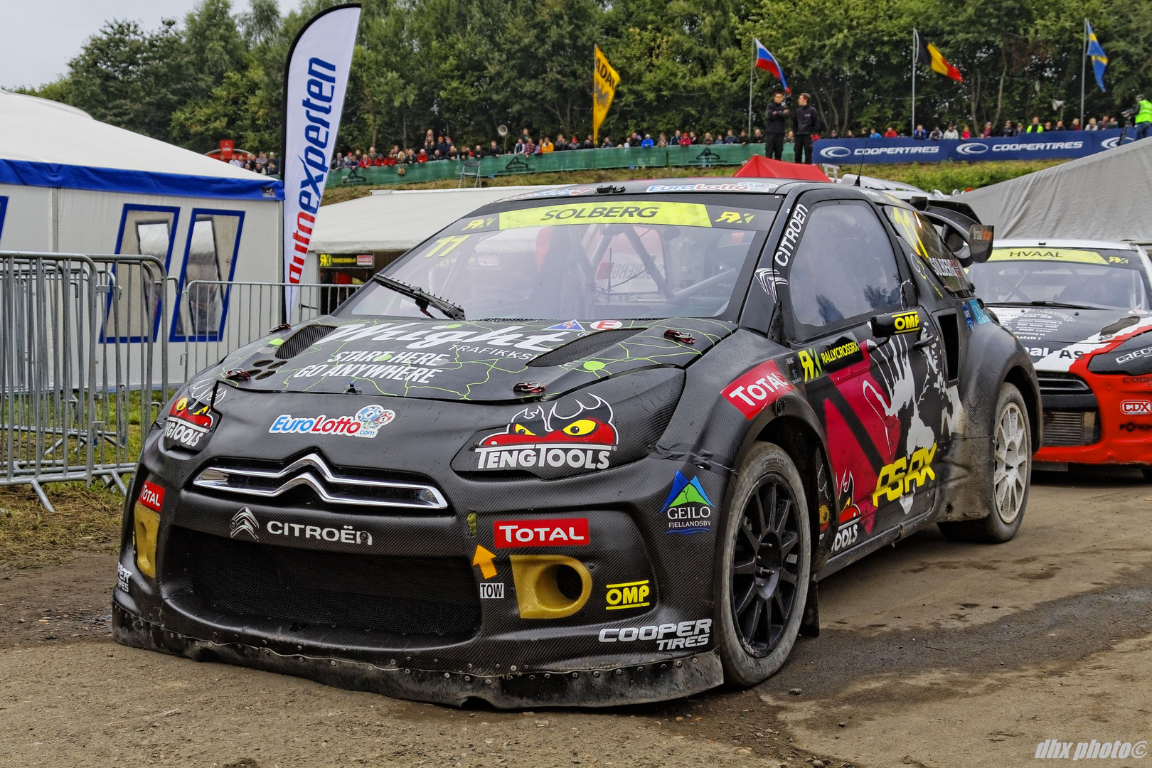 Petter Solberg 's Citroen DS3 PS RX in pitlane