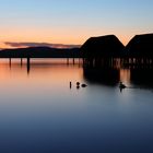 Pfahlbauten Bodensee bei Sonnenuntergang