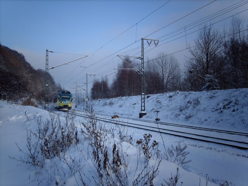 Pferdebahn unterwegs im Schneelandschaft