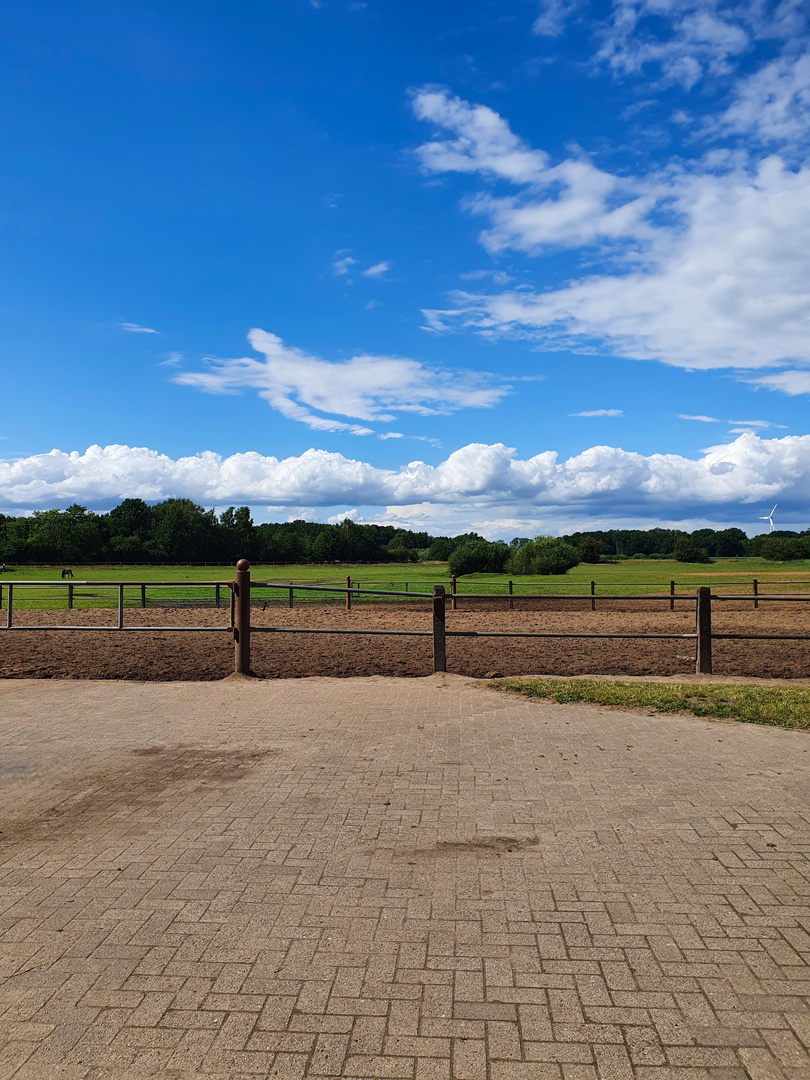 Pferdweide und Wolkenschauspiel