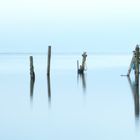 Pfosten mit Spiegelung im Meer