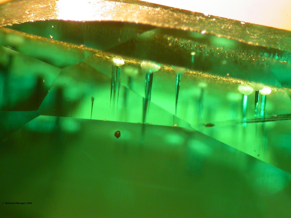 Phenakyte nails in hydrothermal emerald