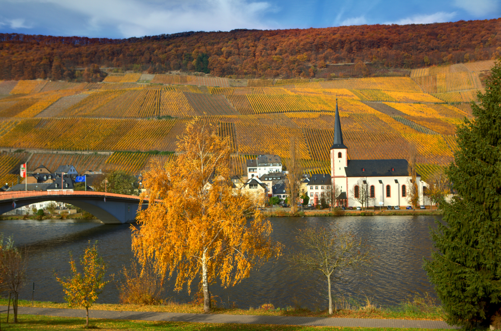 Piesport mit Dom im Herbst