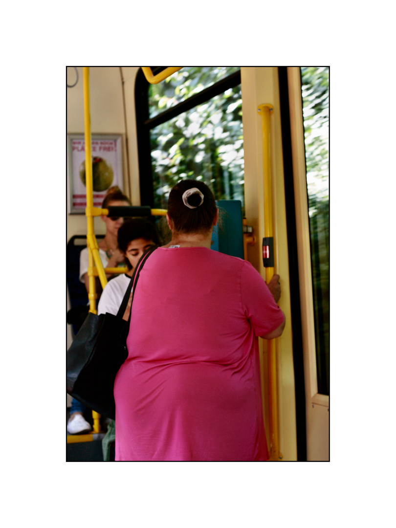 pink in the tram