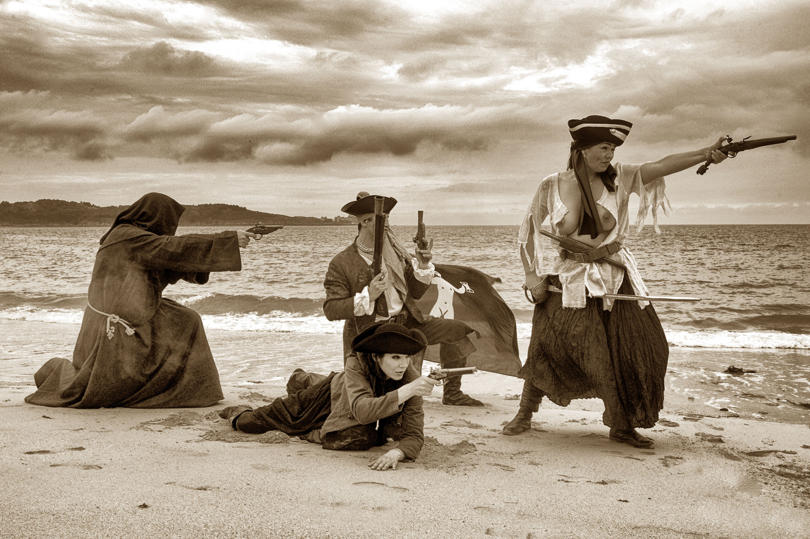 Pirates engaged at the coast