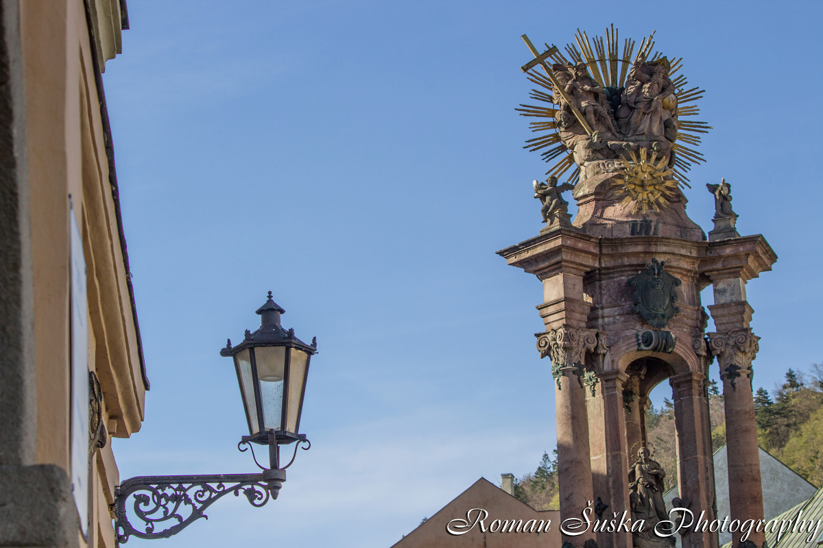 Plague column in Banská Štiavnica and lamp (SK)