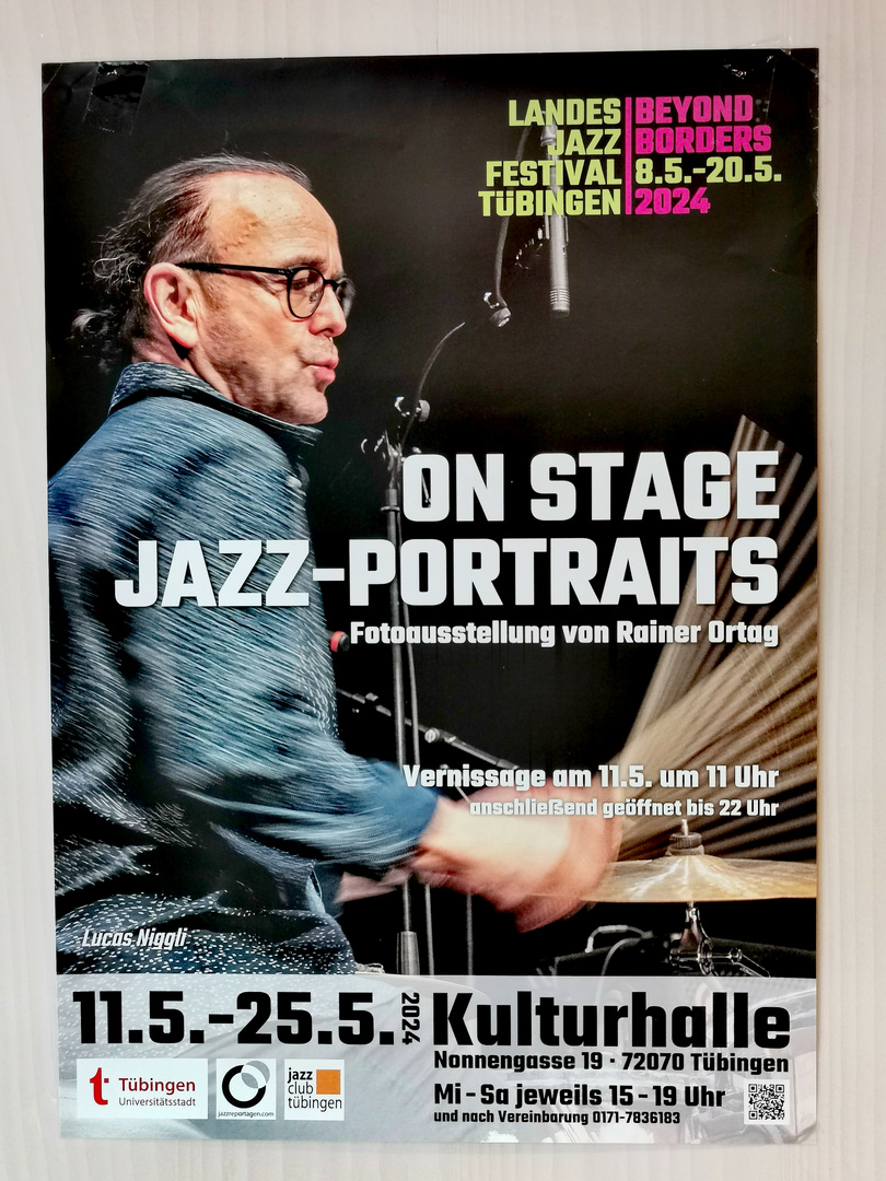 Plakat Jazz Ausstellung Tübingen INFOS Mai24 p30-I645-col +News +Link