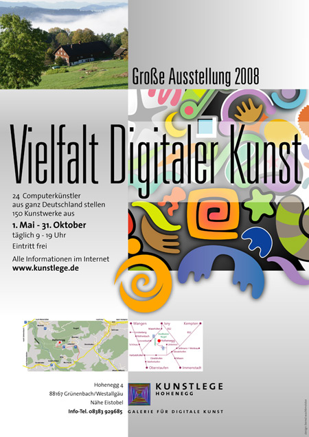 Plakat zur Ausstellung "Vielfalt Digitaler Kunst 2008"