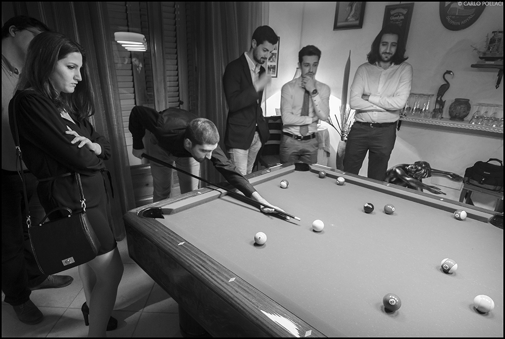 Pleasant evening, playing pool -