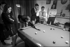 Pleasant evening, playing pool -