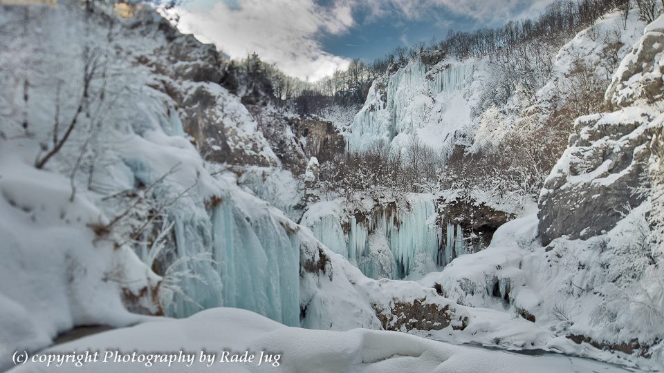 Plitvicer Lakes - Frosen Waterfaall of stream Plitvica and River Matica