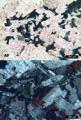 Polarisationsmikroskopie: Ailsyt (quarzarmer Paisanit) von Schottland