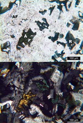 Polarisationsmikroskopie: Ailsyt (quarzarmer Paisanit) von Schottland