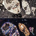 Polarisationsmikroskopie: Alterierte Orthopyroxene und Olivine